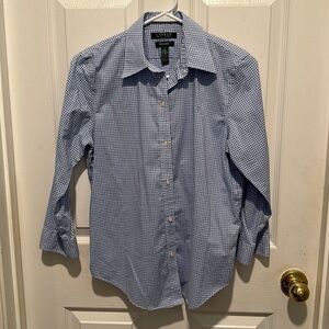 Ralph Lauren Light Blue/White checked button up Polo Sz S non- iron 100% cotton